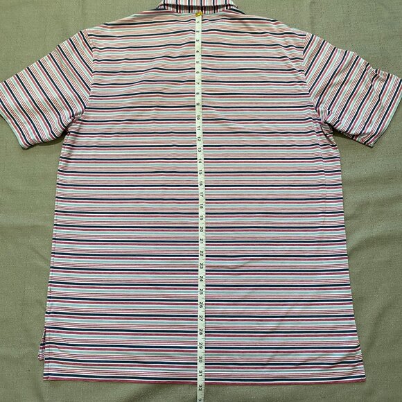 Peter Millar Summer Comfort Polo Shirt Large Pink Blue Stripe Wristling Straits - Picture 5 of 15